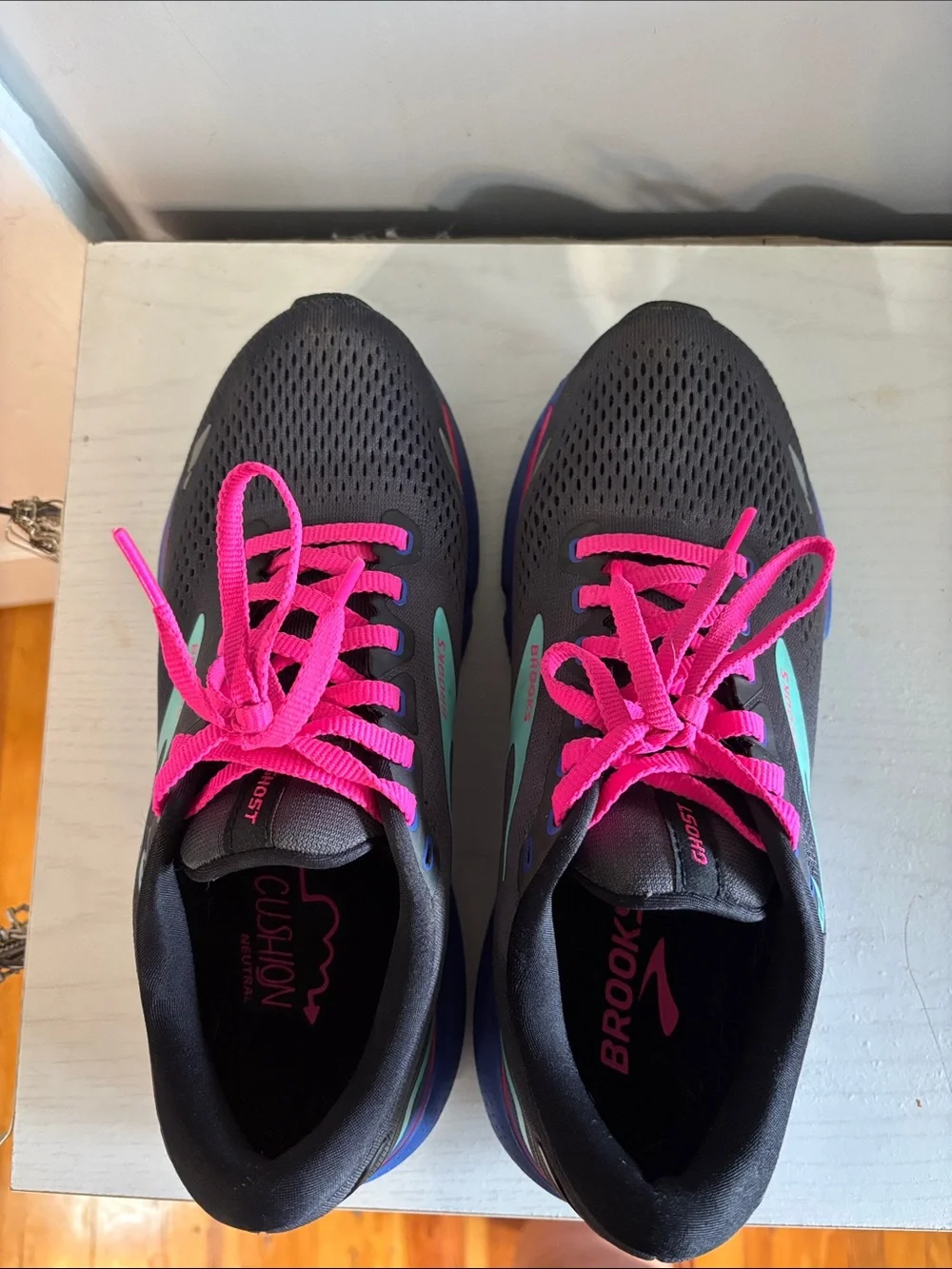 Brooks Ghost 15 Women’s Running Shoes - Black with Teal & Hot Pink